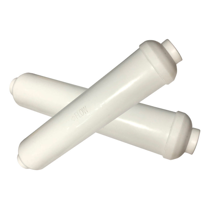 Aqua Zoom T33 Post Carbon Filter Cartridge for inline RO and ice maker water filtration, with 1/4" quick-connect fittings.
