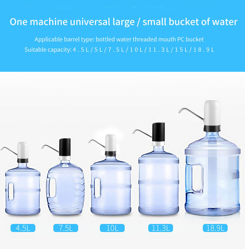AQUA ZOOM automatic rechargeable electric water dispenser pump attached to a water bottle, portable one-touch electric water pump.