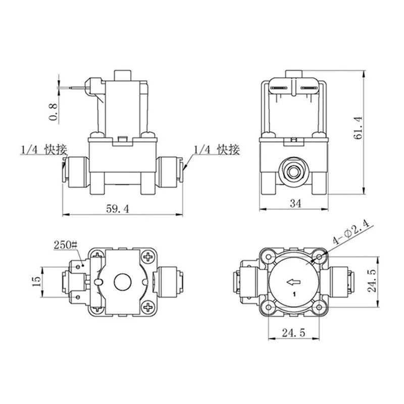 Aqua Zoom 24V electric solenoid valve with 1/4 inch inlet for water filtration and flow control applications.