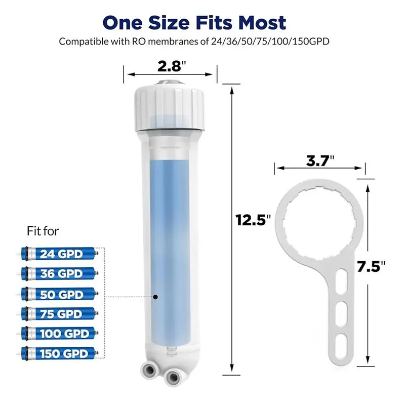 Aqua Zoom 1812/2012 RO membrane filter housing replacement kit with elbow fittings, wrench, and check valve for water filtration systems