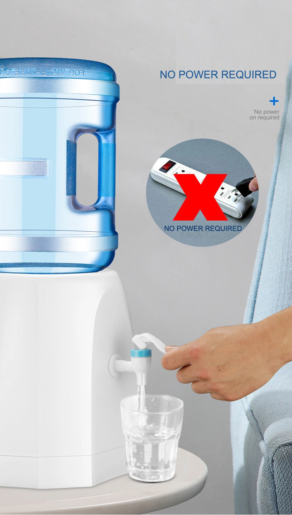 Aqua Zoom mini tabletop water dispenser for kids with a cup, portable manual water cooler for home and kids' rooms.
