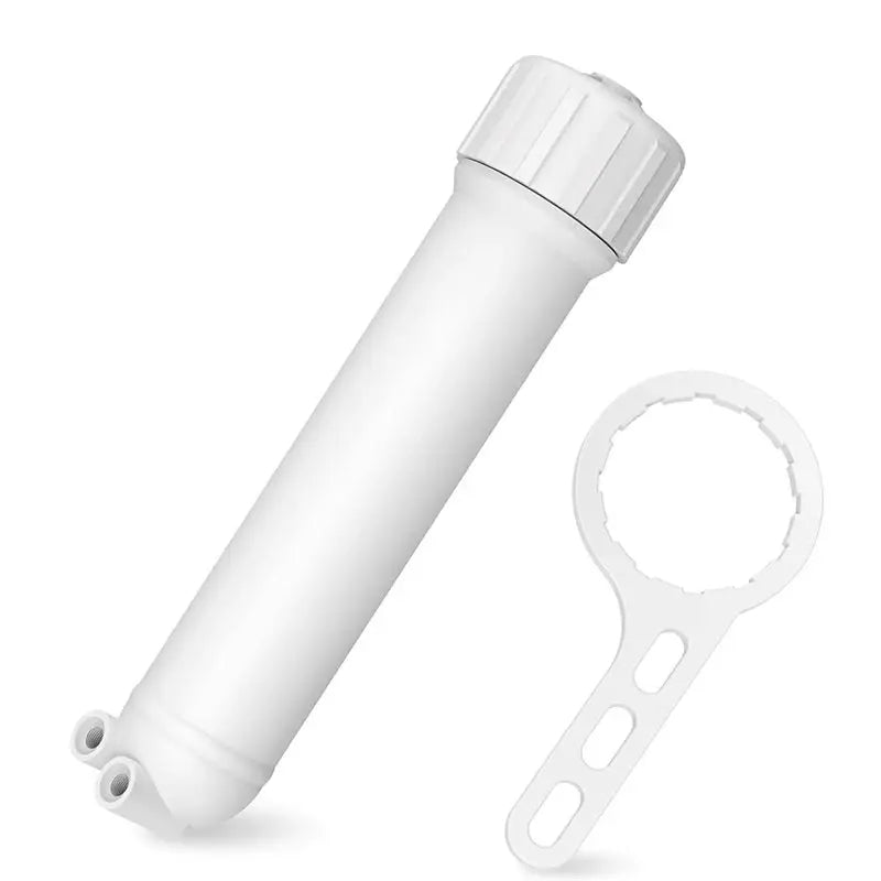 Aqua Zoom 1812/2012 RO membrane filter housing replacement kit with elbow fittings, wrench, and check valve for water filtration.