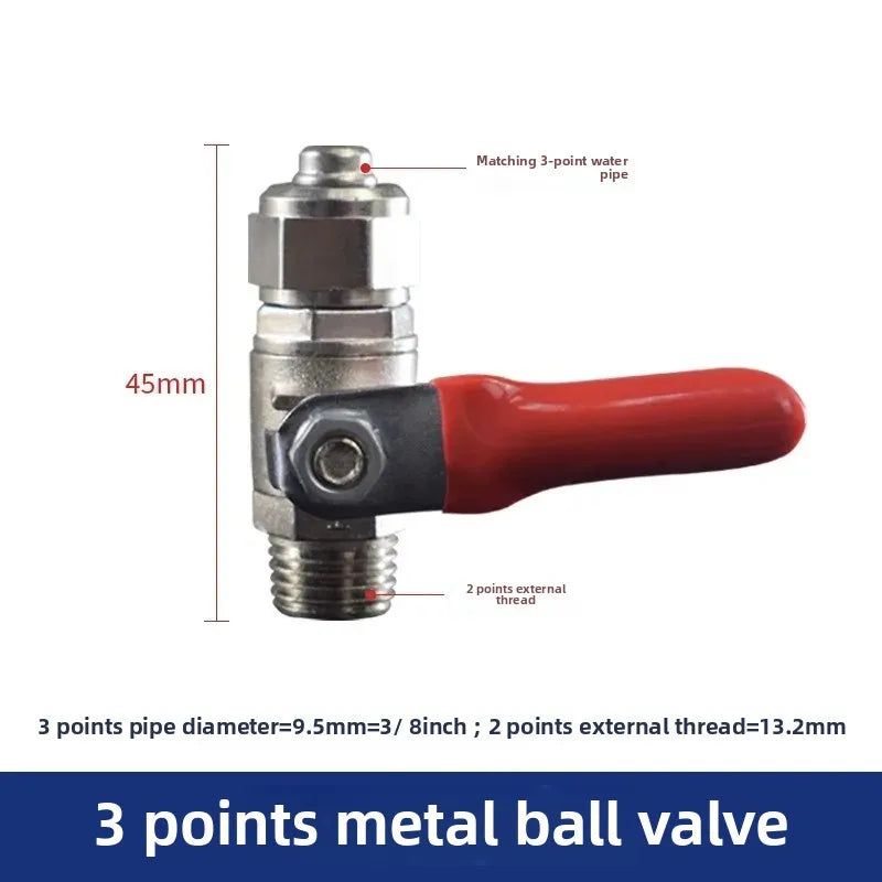 AQUA ZOOM 3-Way Metal Ball Valve 3/8" tube for water supply, featuring a switch for RO water purifiers and household water systems.