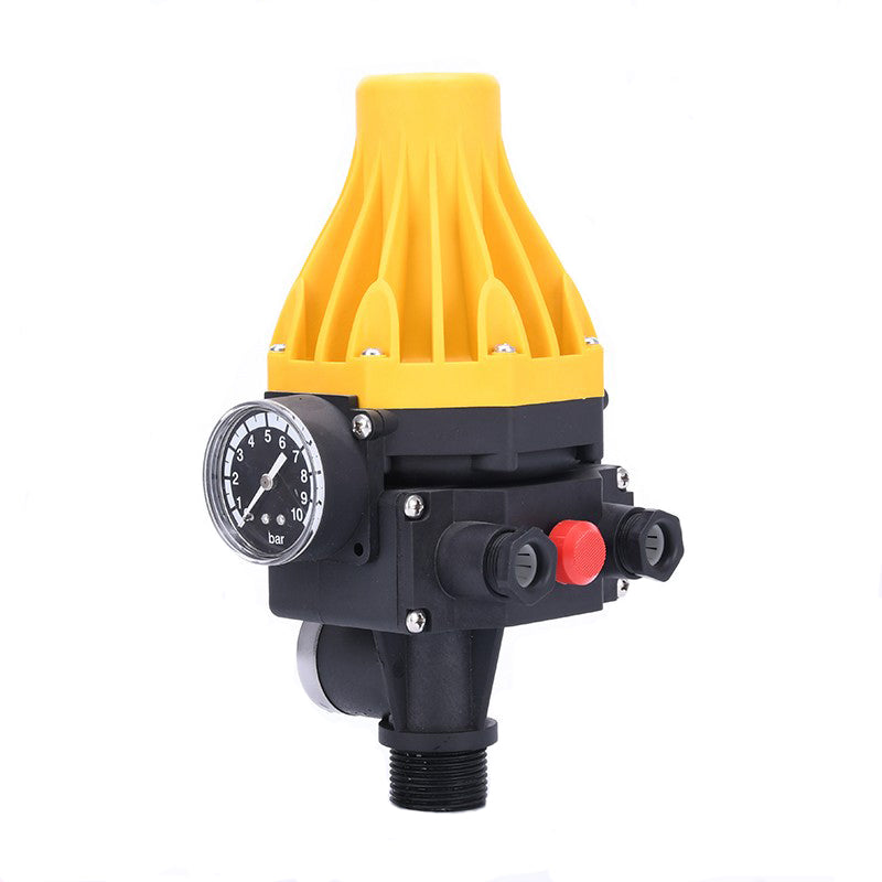 Aqua Zoom automatic pressure control switch for water pump, with pressure gauge and wiring, used as a reliable water pump protection accessory.