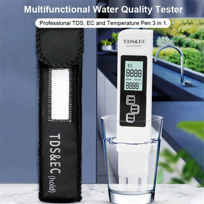TDS Meter 3-in-1 Water Quality Tester – Digital TDS, EC & Temperature Pen