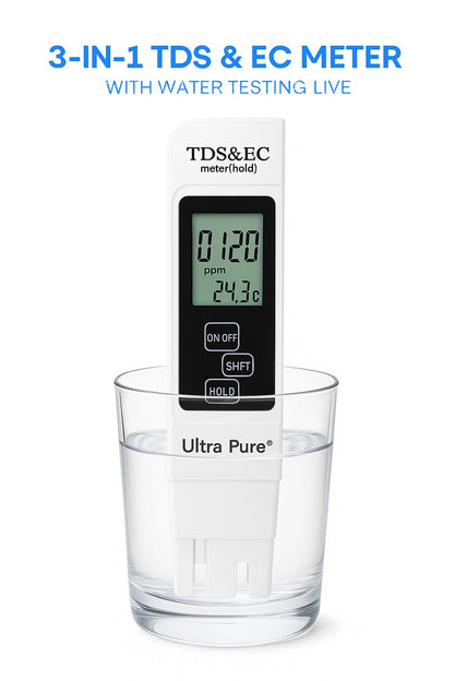 TDS Meter 3-in-1 Water Quality Tester – Digital TDS, EC & Temperature Pen