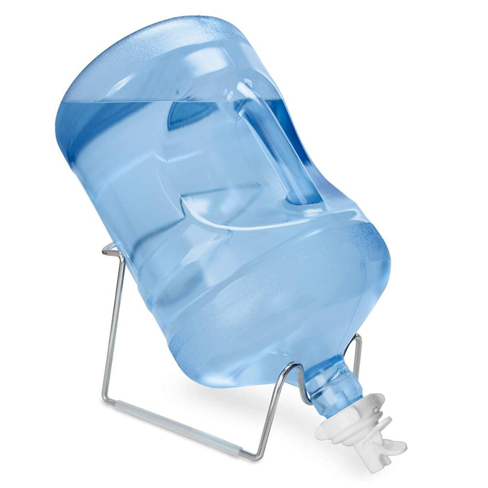 Blue metal wire water bottle stand with nozzle for 5-gallon water bottles, ideal for home or office kitchen countertop.