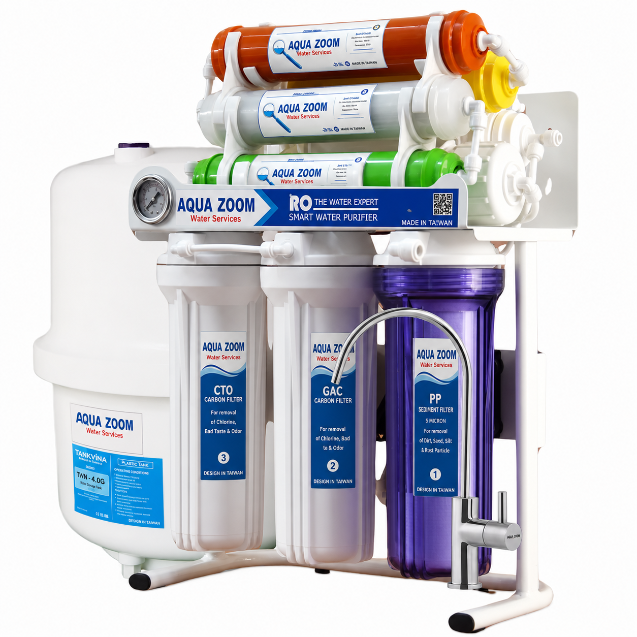 150 GPD RO Water Purifier Plant Made in Taiwan with Stand and Pressure Gauge