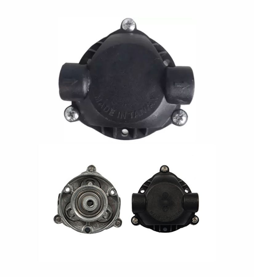 Aqua Zoom domestic water filter pump head, Taiwan-made RO pump accessory, showcasing its compact, high-performance design.
