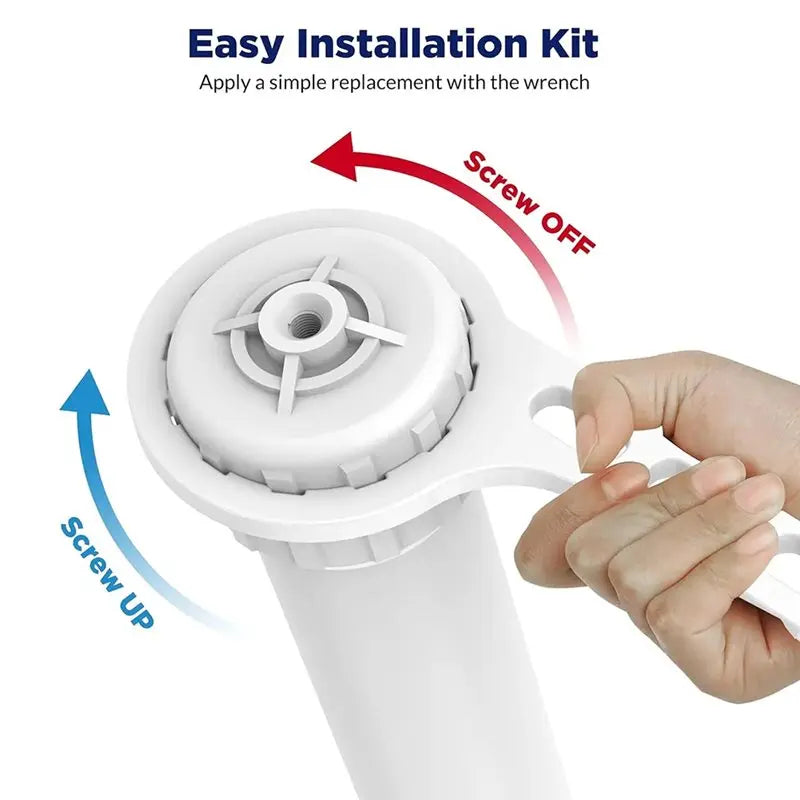 Aqua Zoom 1812/2012 RO membrane filter housing replacement kit with elbow fittings, wrench, and check valve for water filtration systems.
