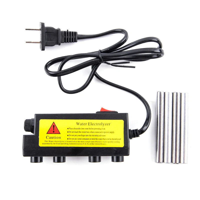 Aqua Zoom water testing meter for purity and impurities, showing digital display and test probes for water electrolysis analysis.