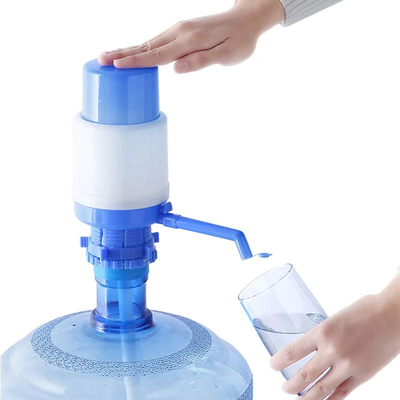 Aqua Zoom manual hand pressure water bottle pump on a 20L gallon water bottle, portable hydraulic dispenser for home and kitchen use.