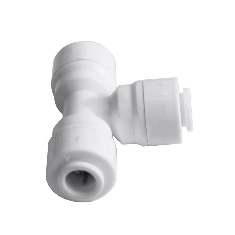 AQUA ZOOM 1/4 inch tee union quick connect fitting for reverse osmosis water filter systems, 3-way tube push fitting for water filtration.