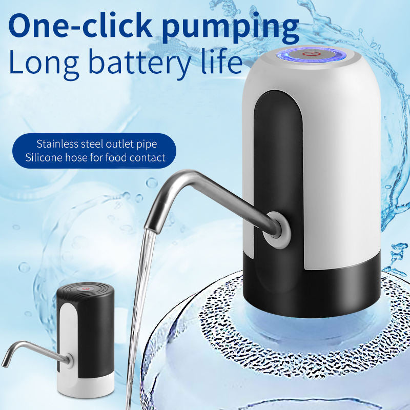 Aqua Zoom automatic rechargeable electric water dispenser pump attached to a water bottle, portable one-touch water pump for easy use.