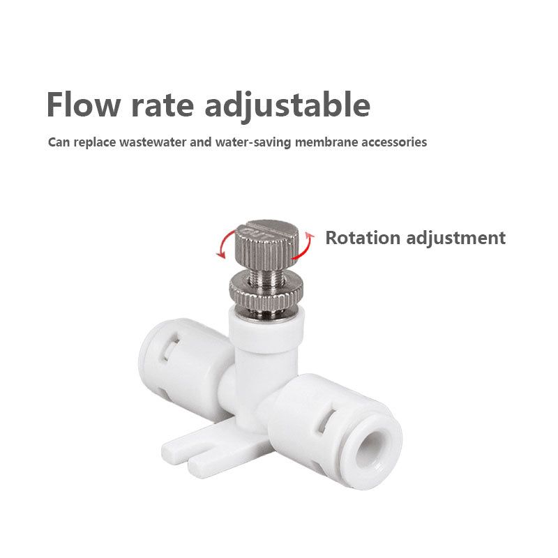 Aqua Zoom 1/4 inch manual needle valve with food-grade plastic, quick connect water flow regulator for RO water filter systems.
