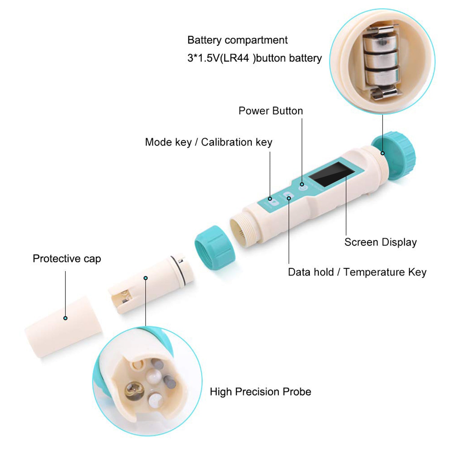 Aqua Zoom 7-in-1 digital water quality tester with HD display showing pH, TDS, EC, salinity, and other water parameters.