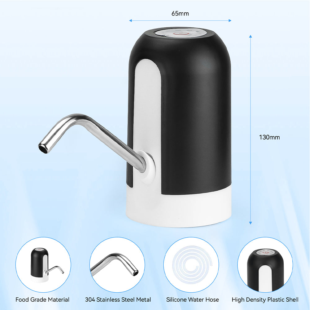 Aqua Zoom rechargeable electric water dispenser pump attached to a water bottle, portable one-touch bottle pump for easy dispensing.