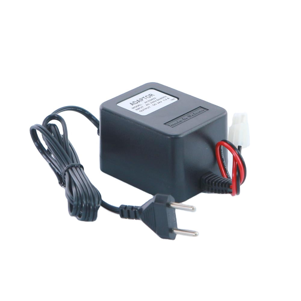 AQUA ZOOM 24V 1.2A water purifier power adapter for RO systems, showing the compact electrical connector and label.