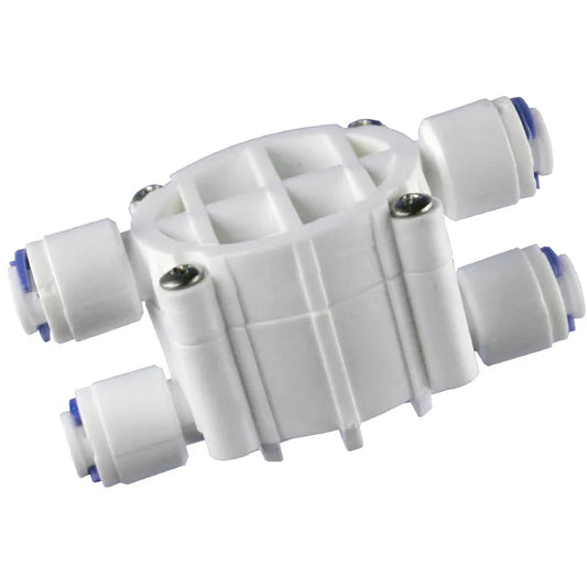Aqua Zoom RO automatic shut off valve 1/4-inch quick connect for reverse osmosis water filter systems, durable water filter accessory.