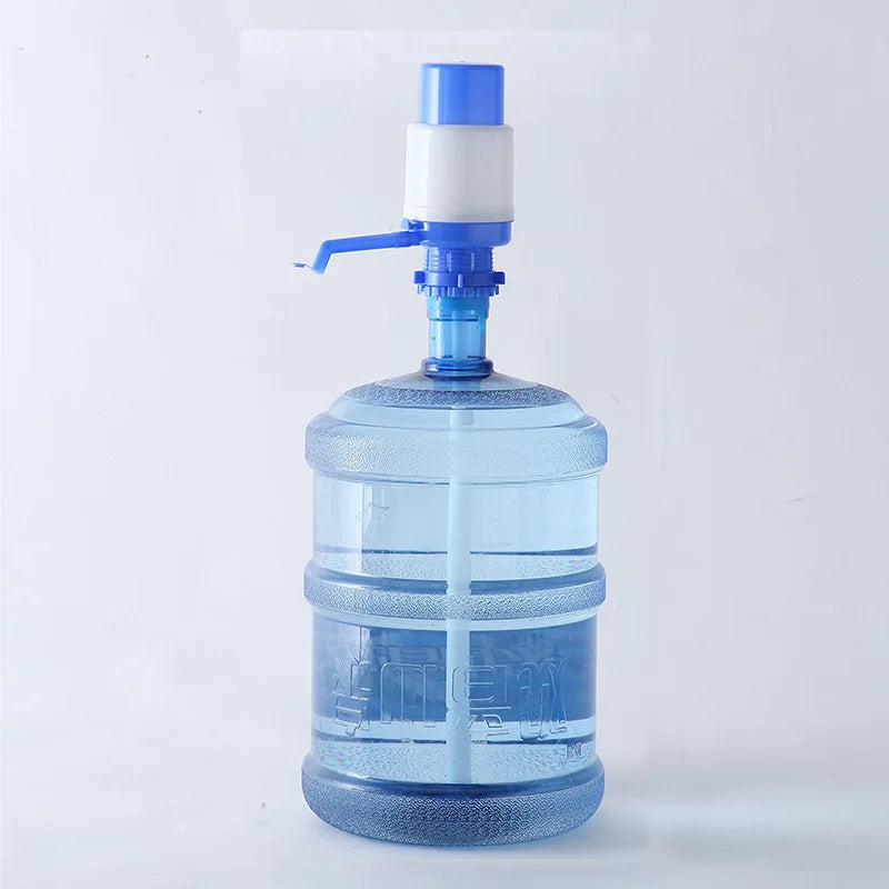 AQUA ZOOM manual hand pressure water bottle pump attached to a 19L water bottle, portable hydraulic dispenser for home and kitchen use.
