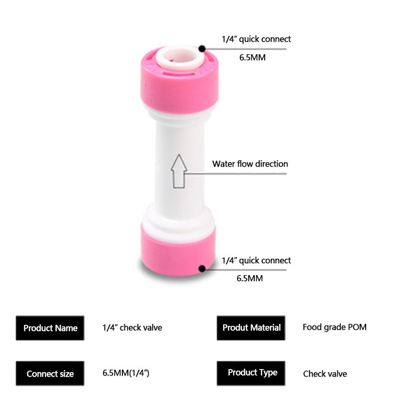 AQUA ZOOM 6mm RO water elbow check valve fitting with quick coupling for reverse osmosis systems, made of food-grade POM plastic.