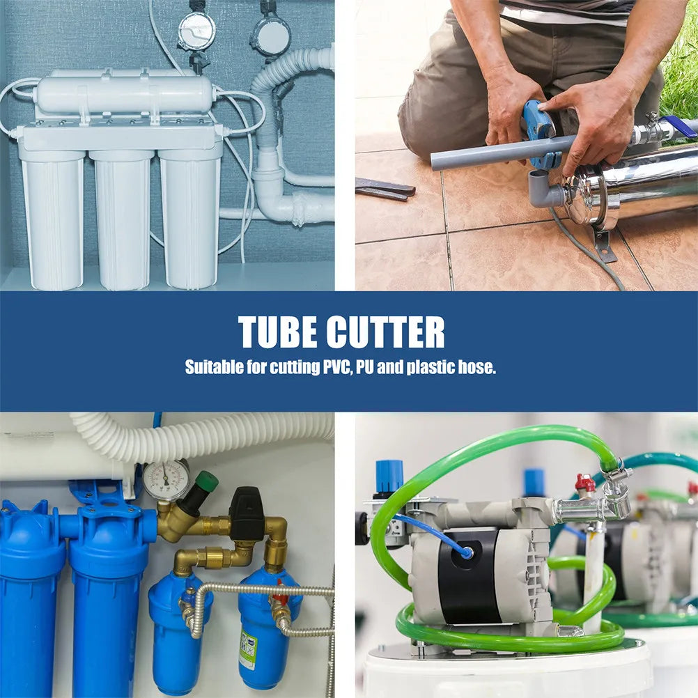Aqua Zoom heavy-duty tube cutter for PE, PVC, and PEX pipes, designed for precise plumbing pipe cutting and installation.