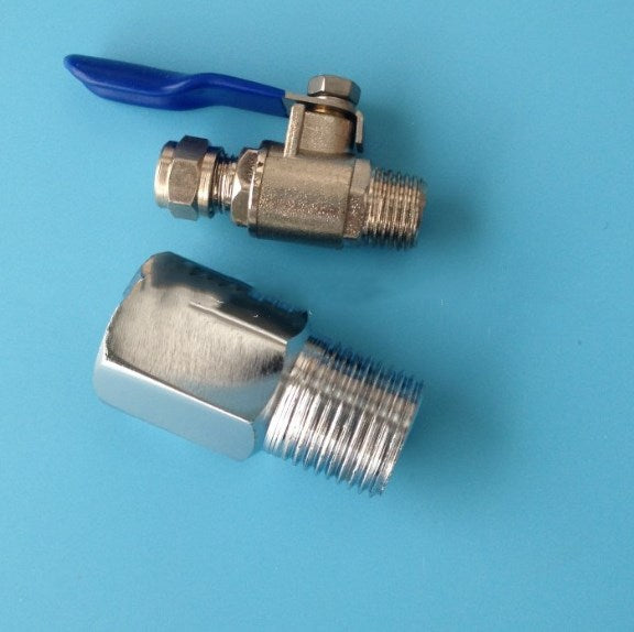 Aqua Zoom 1/2 inch and 1/4 inch metal hand ball valve for water filter, three-way valve accessory with metal construction.