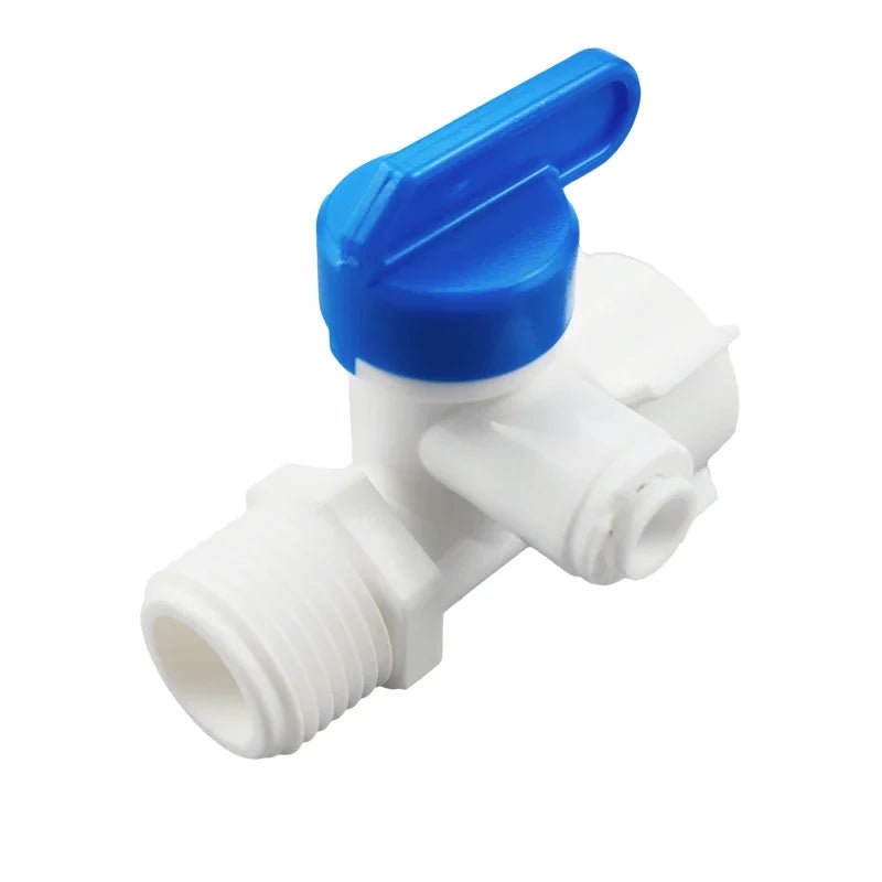 Aqua Zoom 1/2" Thread RO Feed Ball Valve Adapter with 1/4" and 3/8" tube connectors for water filter systems