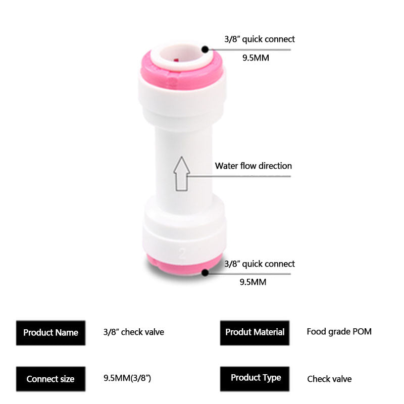AQUA ZOOM 6mm NRV water filter elbow check valve with quick coupling fitting for reverse osmosis system, POM plastic construction.