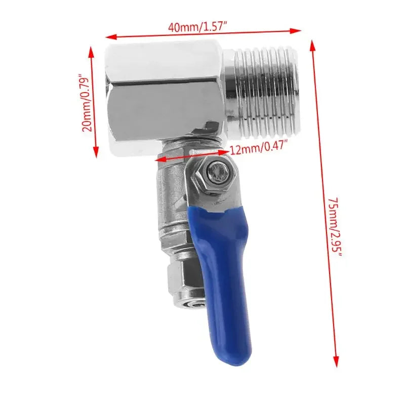 Aqua Zoom 3-Way Inlet Ball Valve showing 1/2" BSP inlet and 1/4" outlet for water diverter in filtration systems and aquariums.