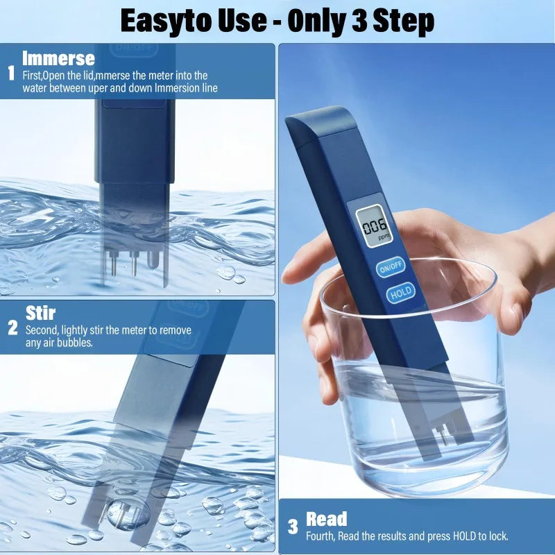 Aqua Zoom TDS Water Quality Test Pen with LCD display, portable digital water testing meter showing water purity levels