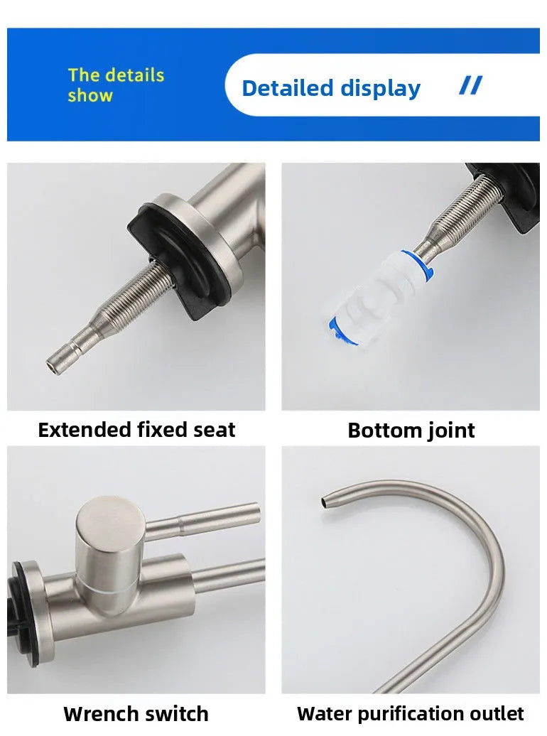 Aqua Zoom lead-free RO water filter faucet for reverse osmosis systems, with a sleek chrome finish and compact design.
