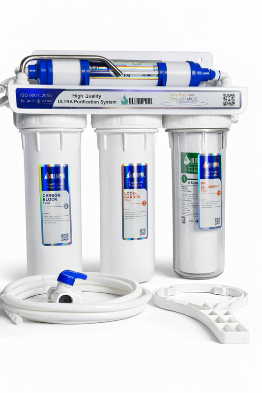 Aqua Zoom Ultra Pure 4-Stage Water Filter system with ultrafiltration, PPF, CTO, and post-carbon taste and odor removal.
