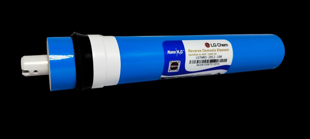 LG Chem 100 GPD RO membrane by AQUA ZOOM, original imported with 98% salt rejection, shown in a close-up image.