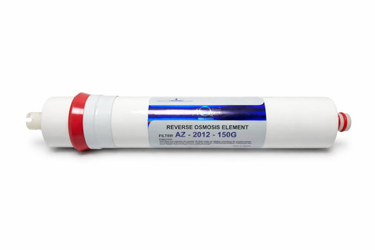 Aqua Zoom 150 GPD RO membrane for reverse osmosis water filters, showing the compact filter membrane with brand labeling.
