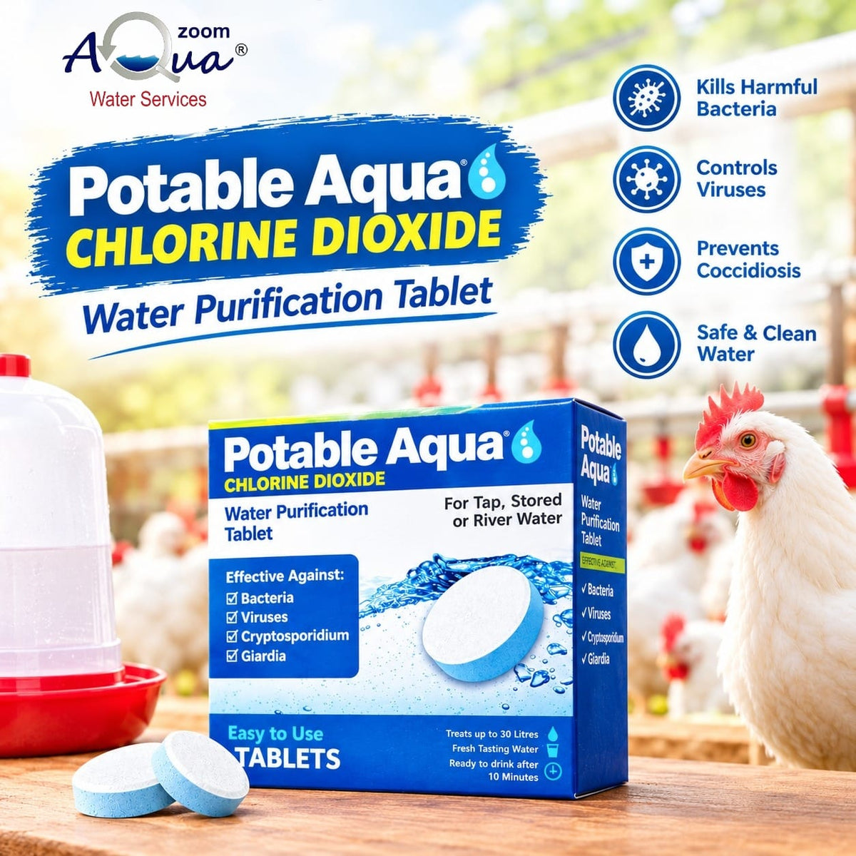Potable Aqua Chlorine Dioxide Water Purification Tablets for Poultry Farms