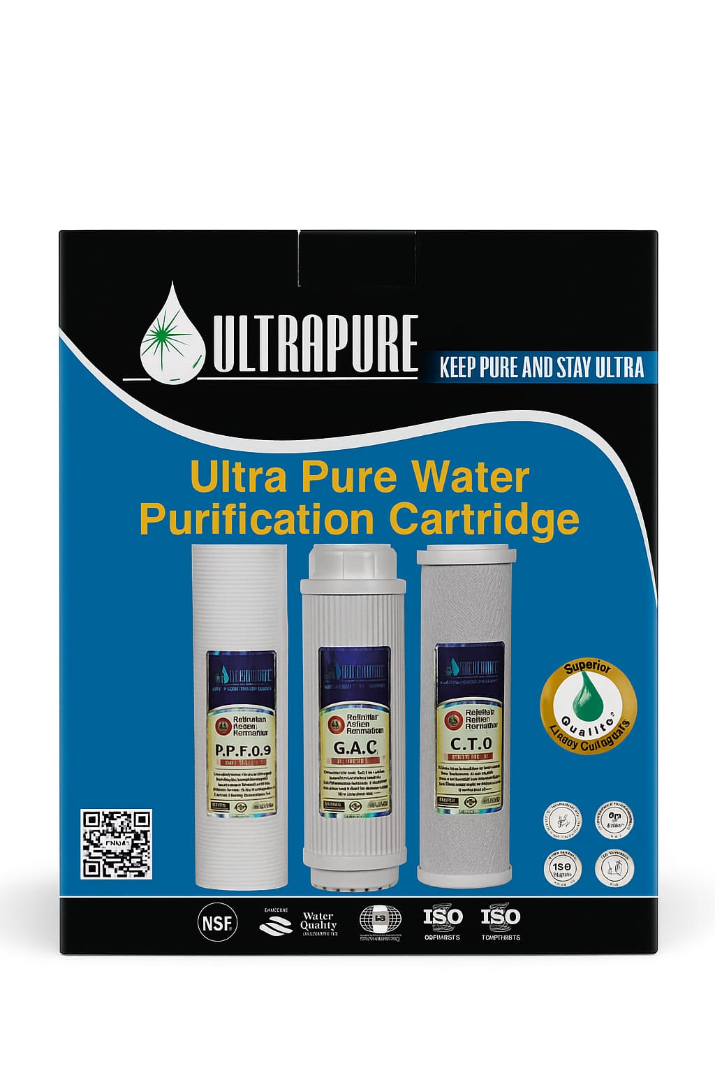 Aqua Zoom Ultra 10-inch water filtration cartridge set with three filters for RO and simple filtration systems, ensuring clean drinking water.