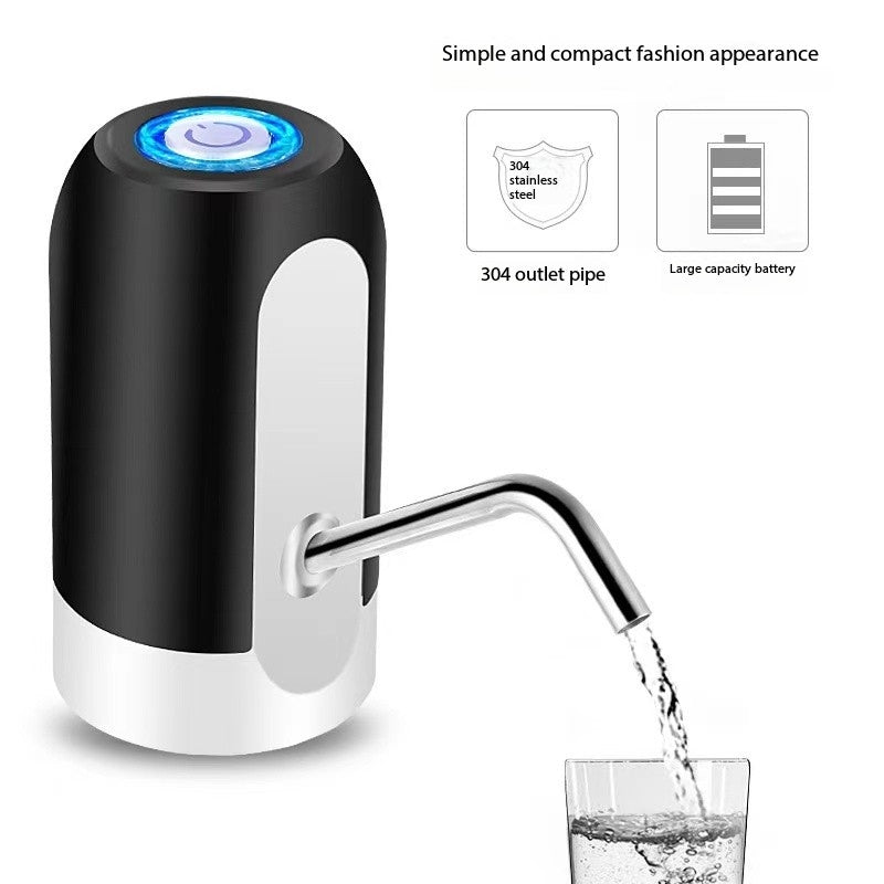 Aqua Zoom electric water bottle pump dispensing water from a 19L bottle, USB rechargeable portable drinking water pump.