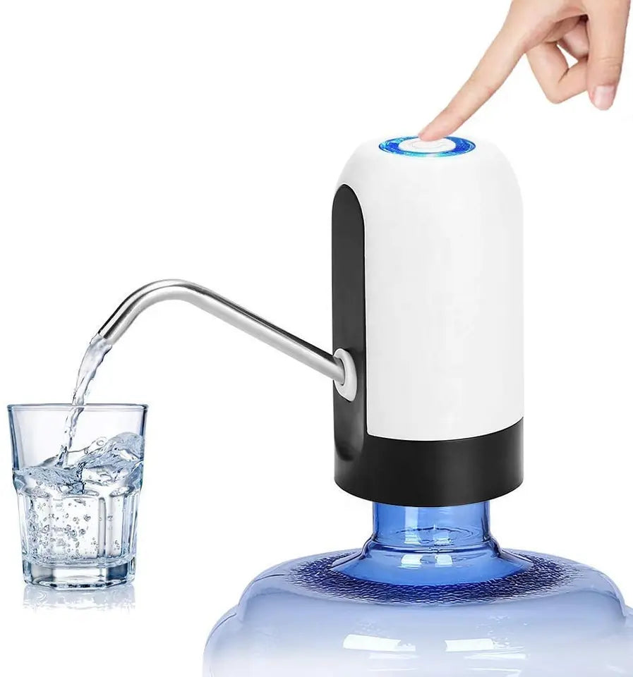 Aqua Zoom USB rechargeable automatic water bottle pump dispensing water from a 19L bottle with a one-touch button.